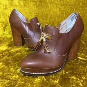 Seychelles Brown Leather Tassel Hijink Mule Slip On 5" Heel Ankle Bootie Size 10